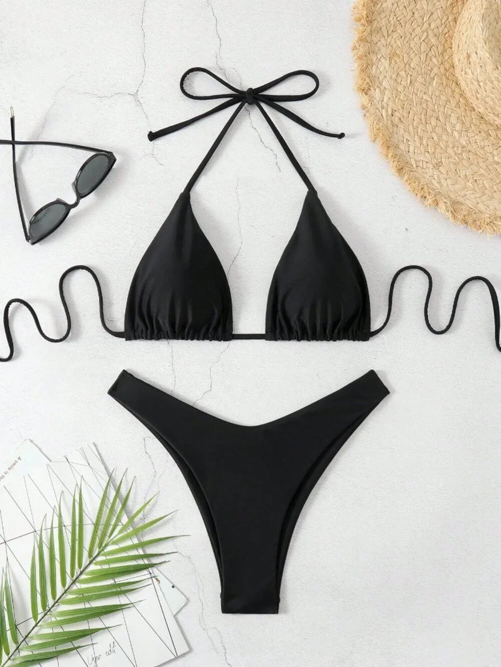 Black Sexy Women's V-Neck Halter Bikini Set Bathing Suit Beach Vacation